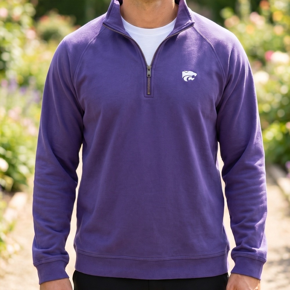 Club Colors Kansas State Wildcats Mens Purple 1/4 Zip Cotton Pullover K-State